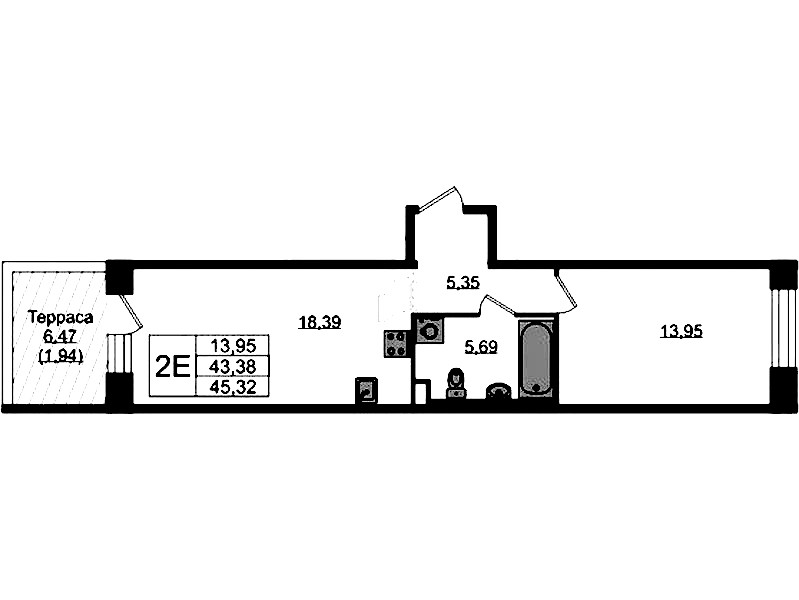 1-комнатная квартира 44.88 м², 1/5 эт., ЖК «Plus Пулковский»